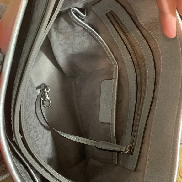 Michael Kors Silver Purse- Divided compartments. Roomie but not overly big! - Picture 5 of 9